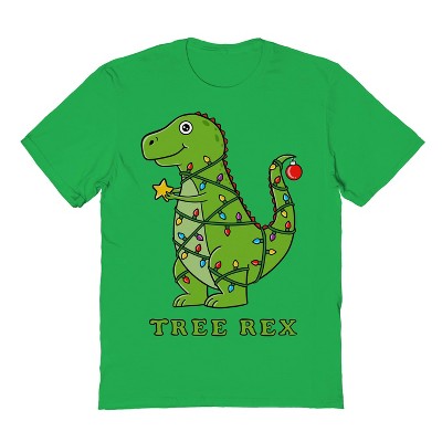 Rerun Island Men's Dinosaur Christmas Short Sleeve Graphic Cotton T-Shirt