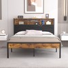 VECELO Upholstered Twin/Full/Queen Size Bed Frame, Metal Frame Platform Bed with Charging Station, Storage Headboard with LED & USB Outlets, Brown - 4 of 4