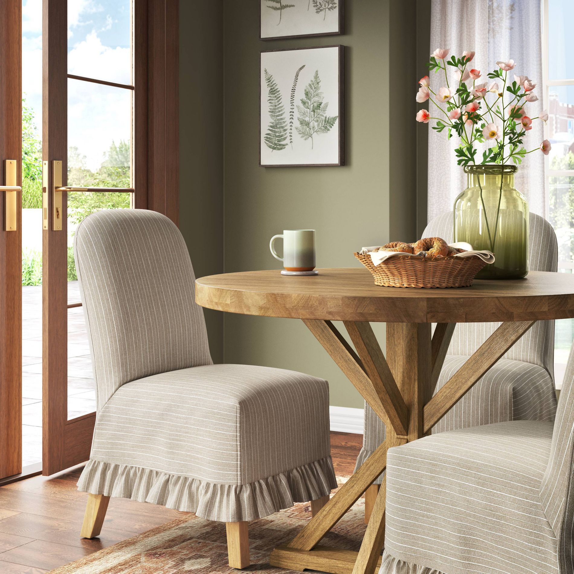 Replacement Ruffled Slipcover Only for Rounded Back Dining Chair in Pinstripe Linen - Threshold™