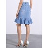 INSPIRE CHIC Women's High Waist Ruffled Hem Bodycon Fishtails Denim Midi Skirt - 3 of 4