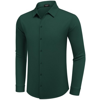 COOFANDY Men's Casual Button Down Shirt Wrinkle Free Shirts Long Sleeve Dress  Shirt Lake Green L : Target