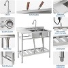 Coucheta Commercial Kitchen Sink with Faucet, Storage Shelves, Double Bowl - for Indoor & Outdoor Use - 4 of 4