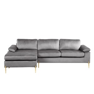 ChicFurnit Sectional Sofas L Shaped Design with Plush Velvet Cushions and Brass Metal Legs for Living Room, Gray, 51.6"*101"*33" - 1 of 4