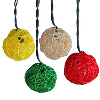 Northlight 10ct Natural Jute Wrapped Multi-Color Ball Christmas Light Set 6ft Green Wire