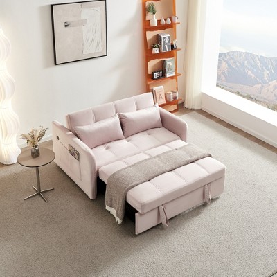 55.5" Velvet Convertible Pull-Out Sofa Bed with USB Port and Toss Pillows