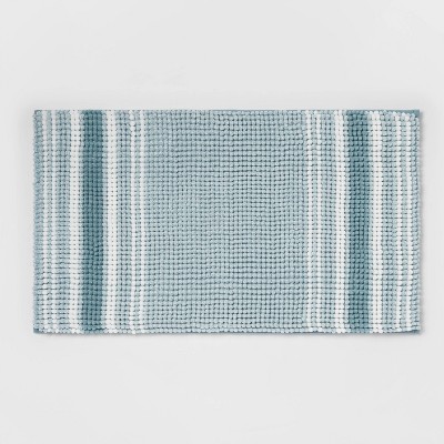 20x34 Low Chenille Memory Foam Bath Rug Aqua Stripe - Threshold™