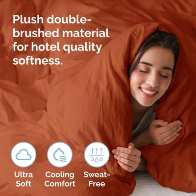 Terracotta Queen Microfiber Duvet Cover Set with Pillow Shams
