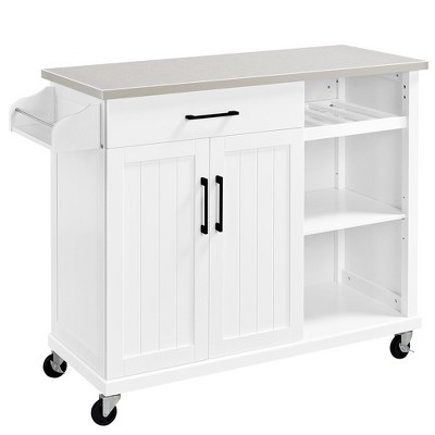 Yaheetech Rolling Storage Kitchen Cart Cabinet With Stainless Steel Top ...