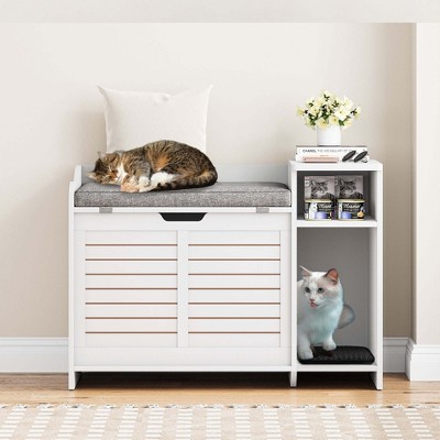 Garvee Modern Cat Litter Box Enclosure Wood Litter Box Enclosure with Top Opening and Cushion Hidden Cat Litter Box Resistant from Scratching and Odor