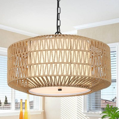 4-Light Ceiling Light,Hand Woven Rattan Shade Pendant Light,Boho Chandelier,Ceiling Light Fixture -The Pop Home