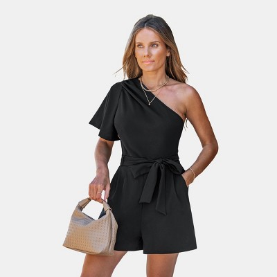 Women's Chic One-Shoulder Romper with Belted Waist - Cupshe