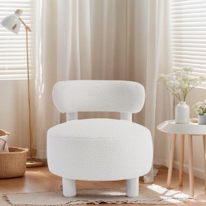Aortzio Modern Wood Teddy Fabric Upholstered Accent Slipper Chair - 1 of 4