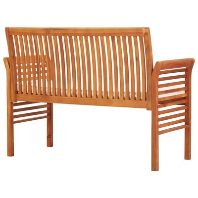 Solid Acacia Wood 2-Seater Patio Bench with White Cushion