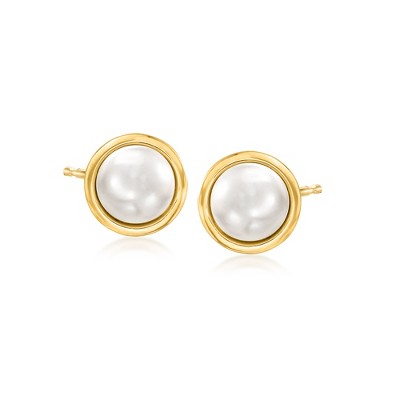 Ross-Simons 7mm Cultured Button Pearl Stud Earrings in 14kt Yellow Gold