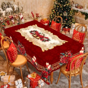 Christmas Tablecloth, Snowman Tablecloth, Christmas Tree Tablecloth Washable Table Cover for Home Kitchen Holiday Deco - 1 of 4