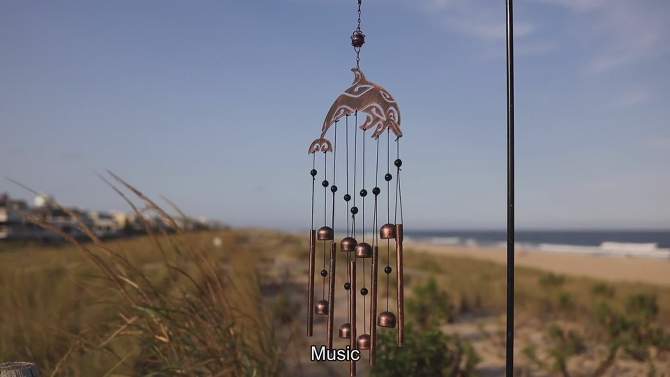 VP Home 28.5" H Iron Dolphin Rustic Copper Wind Chimes for Outside, Brown, 2 of 6, play video