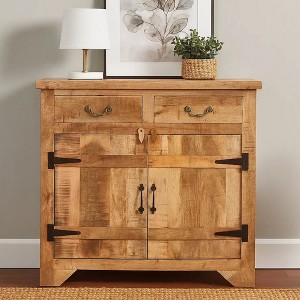 Royal Hampton 39 Inch Artisanal Farmhouse Style 2 Drawer Mango Wood Cabinet Console with 2 Door Storage - 1 of 1