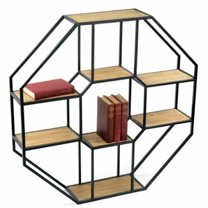 Slickblue Wall-Mounted Iron Wood Shelf, 8-Tier Octagonal/Hexagonal, Display Rack, Industrial, 36"x36" - 1 of 3