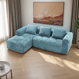 98.42" Chenille L-Shaped Sectional Sofa with Chaise Longue & Side Pockets - 1 of 4