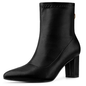 Allegra K Women's Pointy Toe Back Zip Block Heel Ankle Boots - 1 of 4