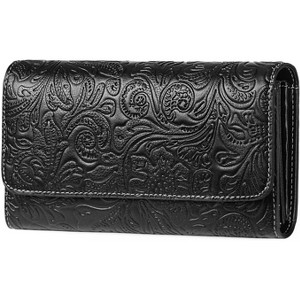 Women’s RFID Blocking Long Wallet Clutch – Vegan Leather Ladies Purse with Embossed Flower Design, Zipper Pocket & Card Holder - 1 of 4