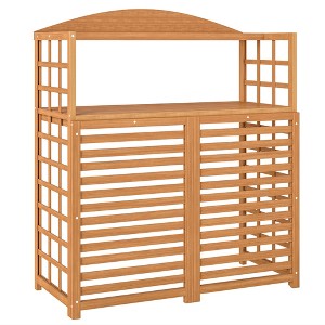 Outsunny Wood Air Conditioner Fence, Outdoor Privacy Screen Potting Table with Shelves, Pool Equipment Enclosure AC Fence for Patio, Light Brown - 1 of 4