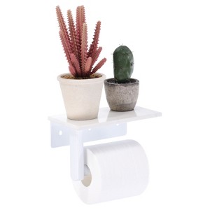 Unique Bargains Stainless Steel Wall Mounted Roll Holder with Marble Shelf 1 Set - 1 of 4