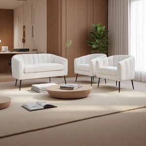 3-Piece Chenille Living Room Set with Channel Tufted Loveseat & 2 Accent Chairs - 1 of 4