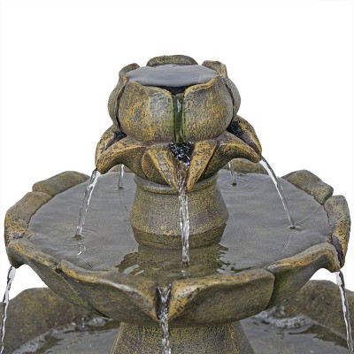 34&quot; Tan Polyresin Solar Flower Style Tiered Fountain
