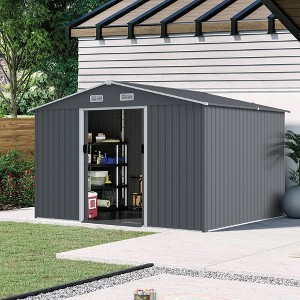 Maggift Deck Boxes,Backyard Haven,Modern Garden Shed,Organize Your Outdoor Space with Style,Gray,118.1"*95.6"*76.7" - 1 of 3