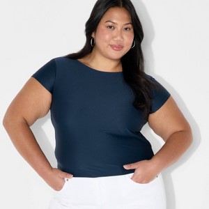 Women's Short Sleeve Boatneck Synthetic T-Shirt - Wild Fable™ - 1 of 3