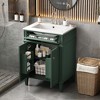 Vynxaria 24 inch Sage Green Single Sink Freestanding Bath Vanity with White Ceramic Top Two Soft Close Doors One Tip Out Drawer Adjustable Shelf - 3 of 4