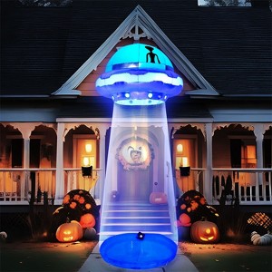 Joyfy 6/9/12 FT Tall Halloween Inflatable Outdoor Decoration, Inflatable Blue UFO with LEDs for Halloween Party Yard Garden Lawn Outside Decoration - 1 of 4