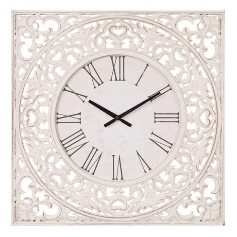 24 Distressed Ornate Wood Carved Wall Clock White Patton Wall Decor Target