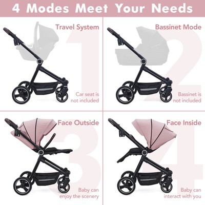 Pink Foldable Aluminum Baby Stroller with Adjustable Canopy