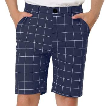 Lars Amadeus Men's Summer Plaid Shorts Slim Fit Flat Front Dress Checked Short Pants
