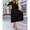 Coolmee Women's Business Casual Shirt Dress Cross Lapel V Neck Solid Color Dresses Long Sleeves Accordion Pleated Midi Dresses with Belt XL Black - 3 of 4