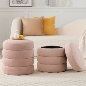 Gericco 17" in Diameter Round Ottoman with Storage for Living Room Foot Stool Modern Upholstered Vanity Stool Ottoman Foot Rest, Set of 2 - 1 of 4