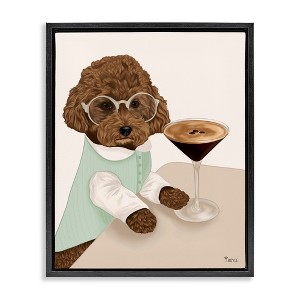 Stupell Industries Dog with Espresso Martini Black Framed Floater Canvas Wall Art - 1 of 4