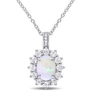 EVERLY JEWELRY | Sterling Silver 2ct TGW Opal White Topaz and Diamond Accent Halo Pendant with Chain, 18 inc - 1 of 4