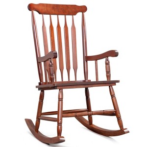 Karl Home | Elegant Brown Solid Wood Patio Rocking Chair - 1 of 4