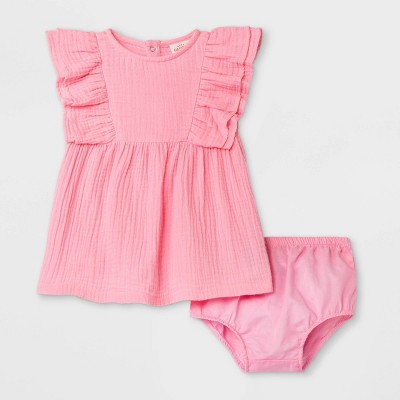 Baby Girls' Gauze Ruffle Short Sleeve Dress - Cat & Jack™ Pink 3-6M