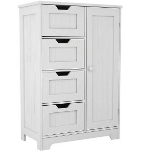 TiramisuBest White freestanding floor storage cabinet with adjustable shelves, 4 drawers and 1 door - 1 of 4