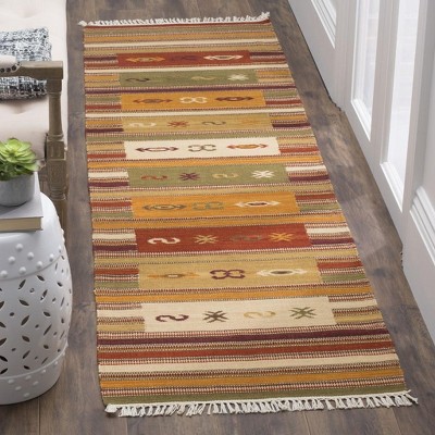 Burgundy and Multi Wool Flat Woven Runner Rug