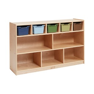 ECR4Kids 5+5 Mobile Storage and Tray Cabinet with 5 Scoop Front Bins, Natural - 1 of 4