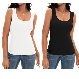 ATHLECHIC Women's Scoop Neck Ribbed Wide Strap Sleeveless Workout Basic Sport Tank Tops 2 Packs - 1 of 4