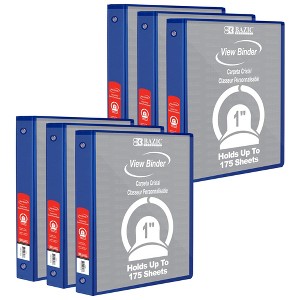 BAZIC Products® 3-Ring View Binder with 2 Pockets, 1", Blue, Pack of 6 - 1 of 2