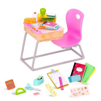 Our Generation Flying Colors School Desk & Supplies Accessory Set for 18" Dolls