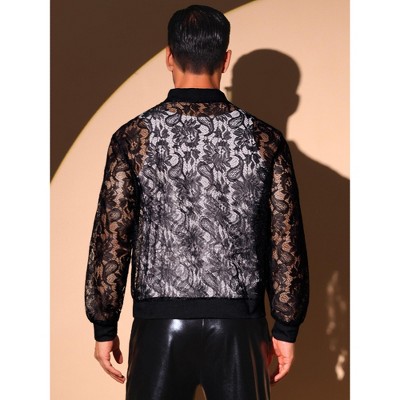 Мужские куртки INSPIRE CHIC Men's Hollow Floral Lace See Through Lightweight Long Sleeve Zip Up Jackets X-Large White — фото 3