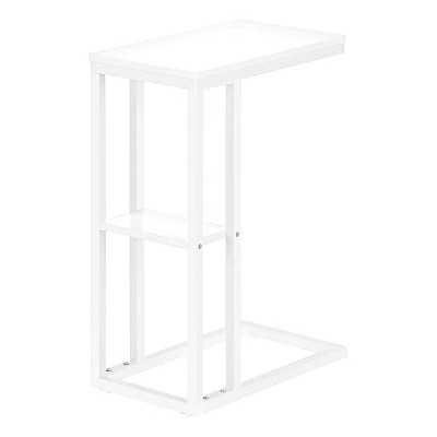 Monarch Specialties Accent Table, C-shaped, End, Side, Snack, Living Room, Bedroom, White Laminate, White Metal, Contemporary, Modern
